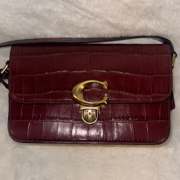 Coach Handbags - Coach Maroon Croc-Embossed Crossbody Bag